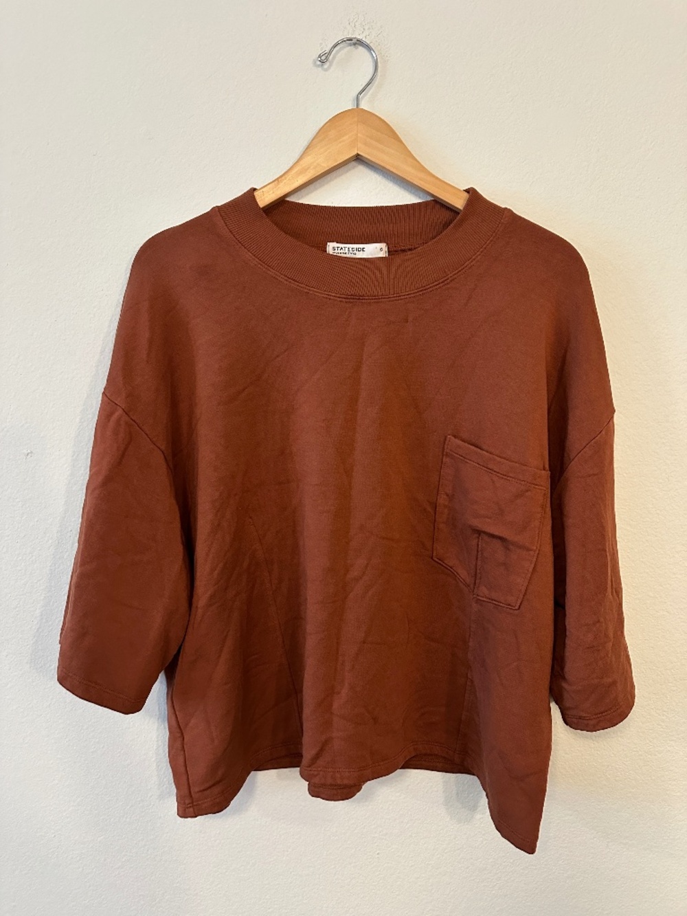 Stateside Rust Modal Blend Pocket Crewneck Sweatshirt Small